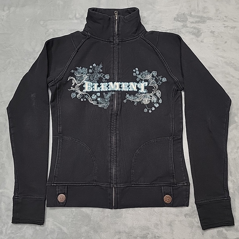 Element Jacket Womens Medium Black Full Zip Floral Skate Y2K Track Mock Neck